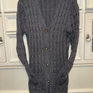 Gray Cable Knit Cardigan with Wooden Buttons